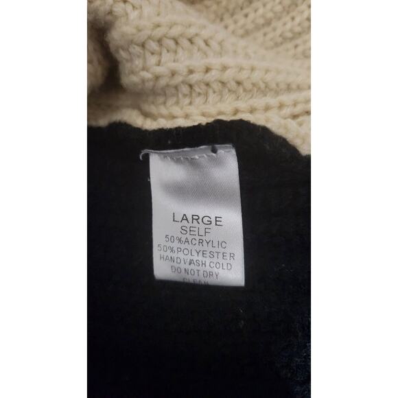 Davi & Dani Cardigan Cream Tan Black White Colorblock Oversized Pockets Sz Large - Picture 7 of 9
